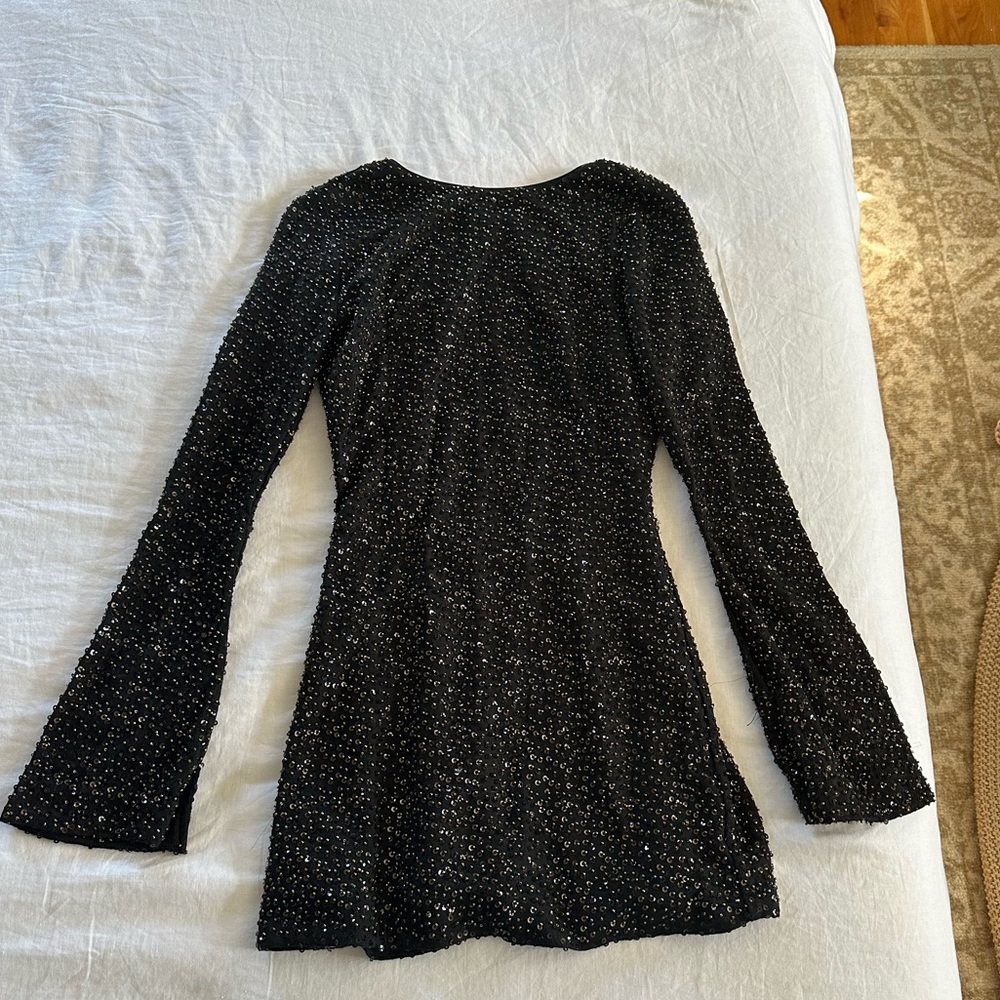 NBD black with copper beaded long sleeve mini dress size small. Worn once.